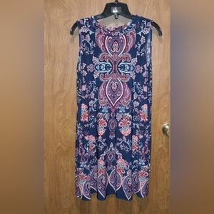 ALYX Petite Medium Ladies Navy Coral Pockets Sleeveless Mini Dress